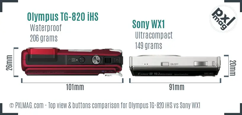 Olympus TG-820 iHS vs Sony WX1 top view buttons comparison