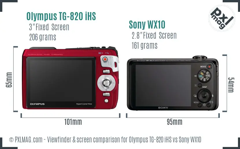 Olympus TG-820 iHS vs Sony WX10 Screen and Viewfinder comparison