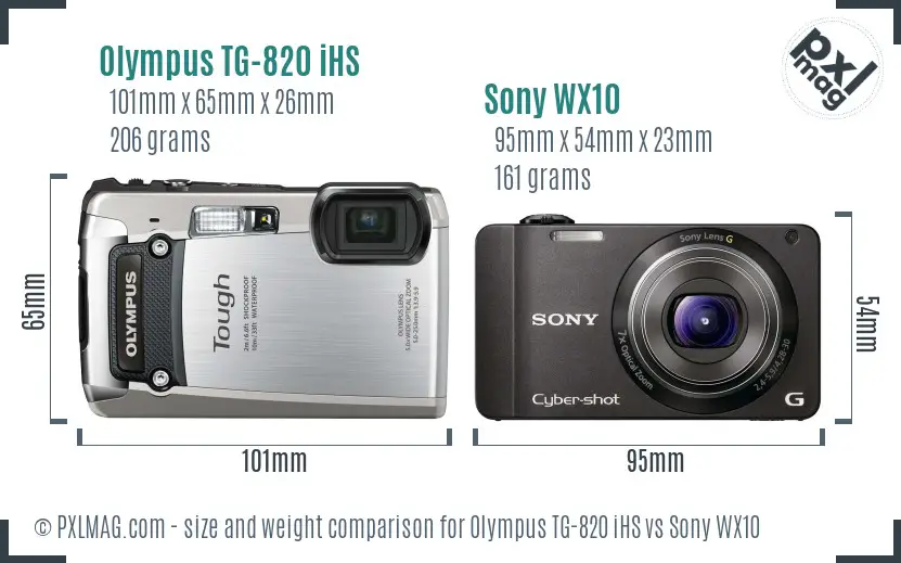 Olympus TG-820 iHS vs Sony WX10 size comparison