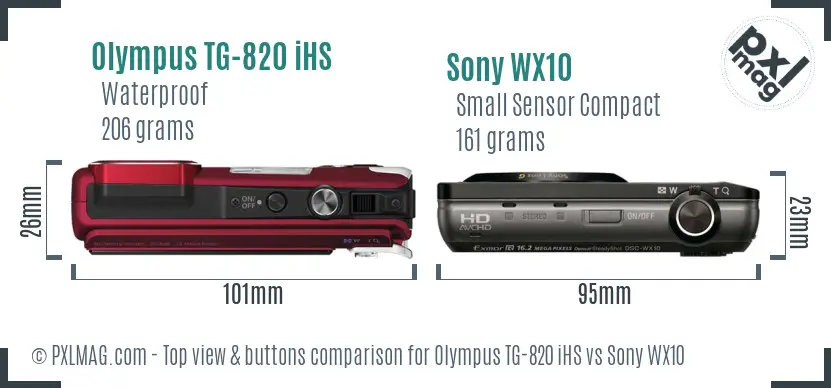 Olympus TG-820 iHS vs Sony WX10 top view buttons comparison