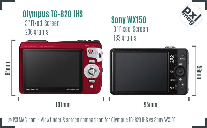 Olympus TG-820 iHS vs Sony WX150 Screen and Viewfinder comparison