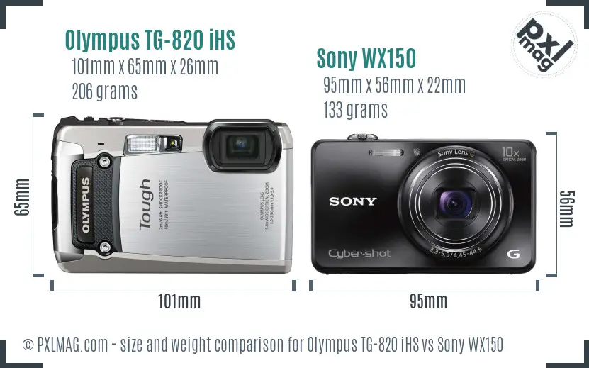 Olympus TG-820 iHS vs Sony WX150 size comparison
