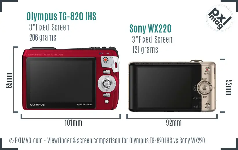 Olympus TG-820 iHS vs Sony WX220 Screen and Viewfinder comparison