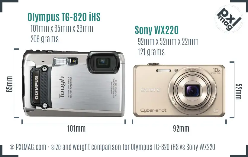 Olympus TG-820 iHS vs Sony WX220 size comparison