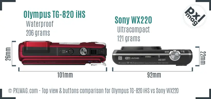 Olympus TG-820 iHS vs Sony WX220 top view buttons comparison