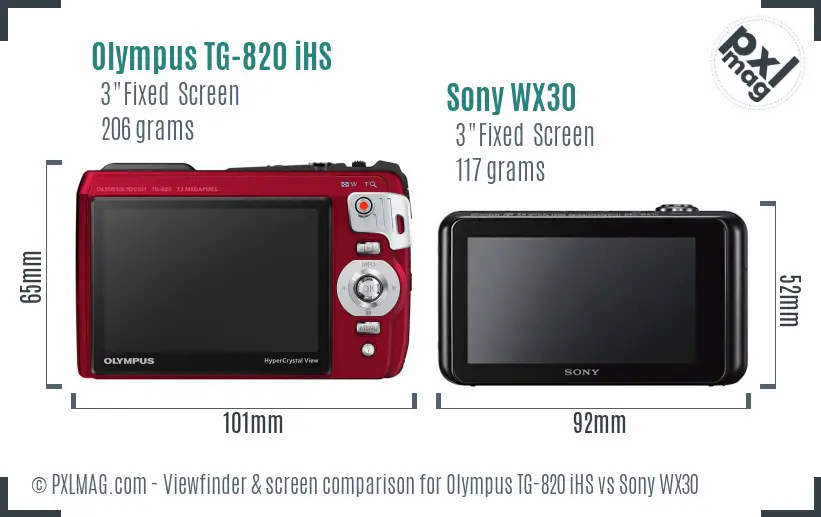 Olympus TG-820 iHS vs Sony WX30 Screen and Viewfinder comparison