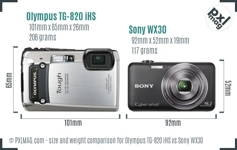 Olympus TG-820 iHS vs Sony WX30 size comparison