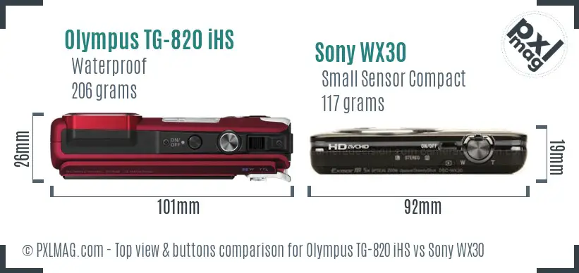 Olympus TG-820 iHS vs Sony WX30 top view buttons comparison