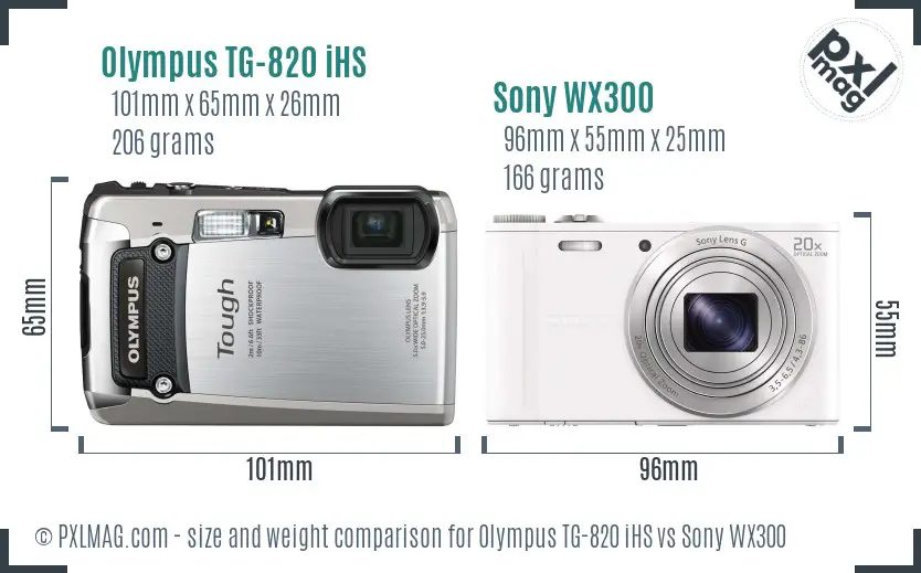 Olympus TG-820 iHS vs Sony WX300 size comparison