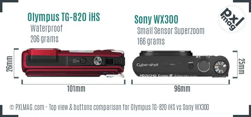 Olympus TG-820 iHS vs Sony WX300 top view buttons comparison