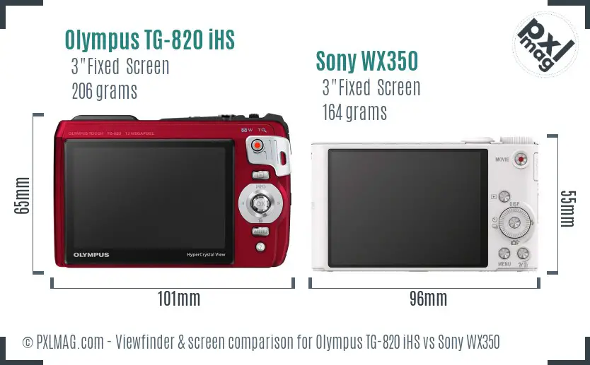 Olympus TG-820 iHS vs Sony WX350 Screen and Viewfinder comparison