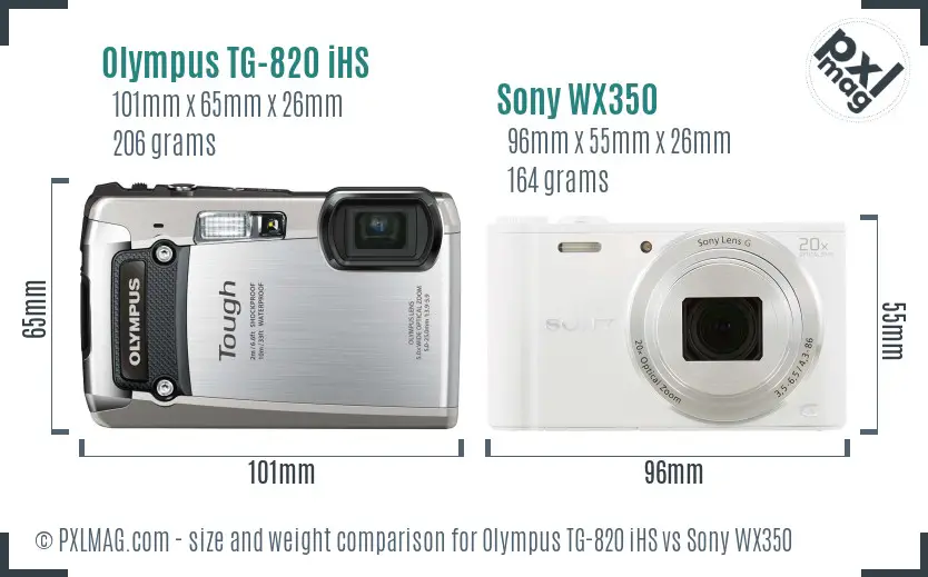 Olympus TG-820 iHS vs Sony WX350 size comparison