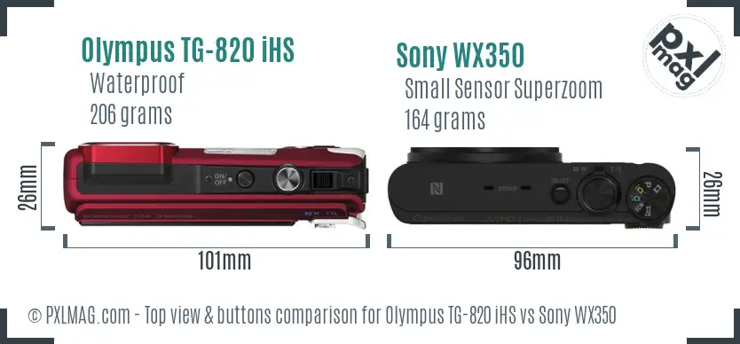Olympus TG-820 iHS vs Sony WX350 top view buttons comparison