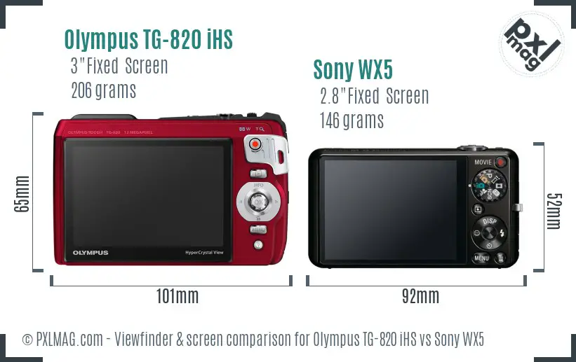 Olympus TG-820 iHS vs Sony WX5 Screen and Viewfinder comparison