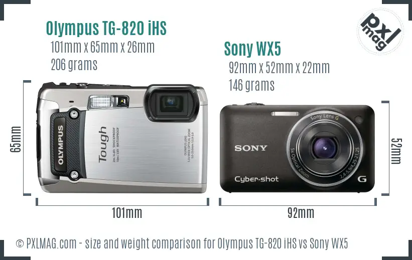 Olympus TG-820 iHS vs Sony WX5 size comparison