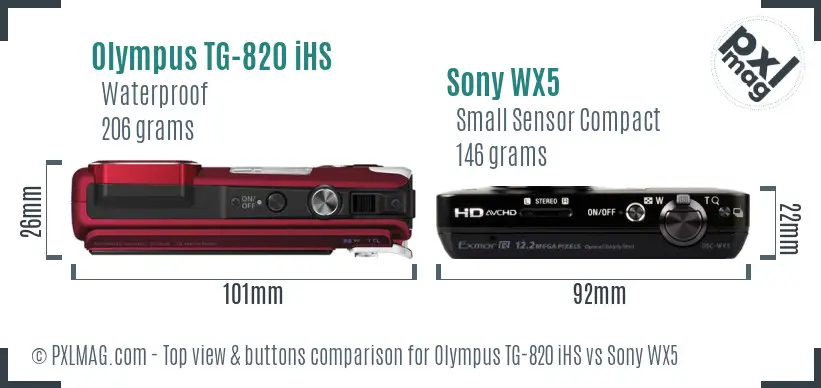 Olympus TG-820 iHS vs Sony WX5 top view buttons comparison