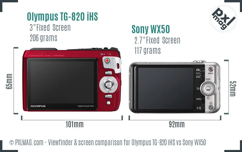 Olympus TG-820 iHS vs Sony WX50 Screen and Viewfinder comparison