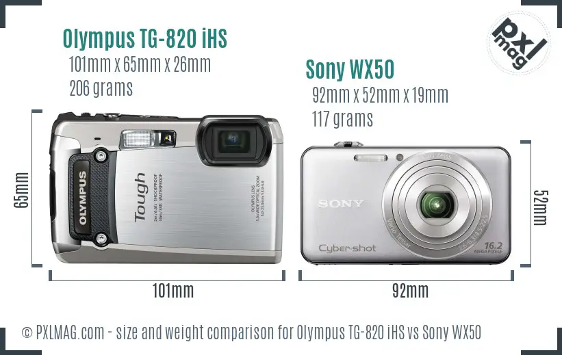 Olympus TG-820 iHS vs Sony WX50 size comparison