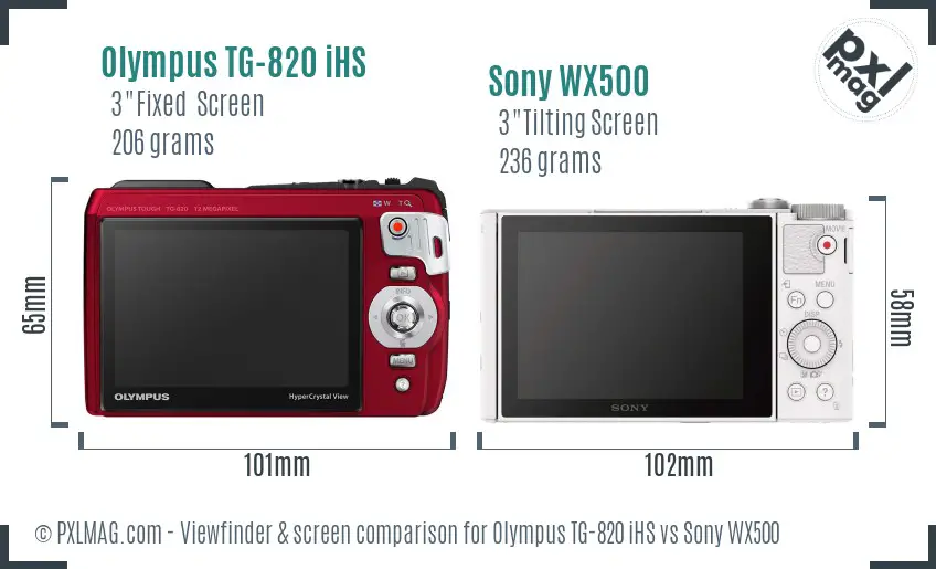 Olympus TG-820 iHS vs Sony WX500 Screen and Viewfinder comparison