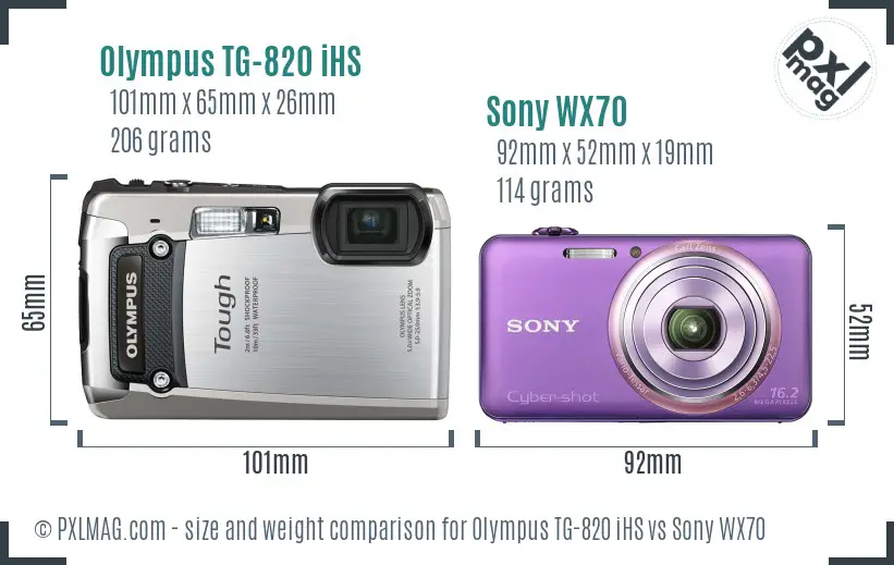 Olympus TG-820 iHS vs Sony WX70 size comparison