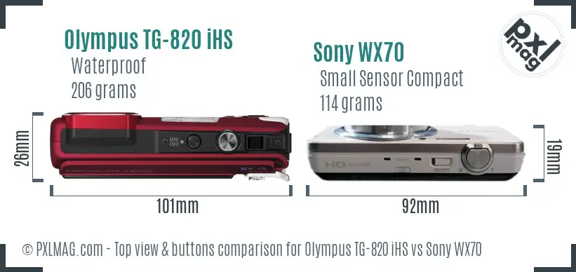 Olympus TG-820 iHS vs Sony WX70 top view buttons comparison