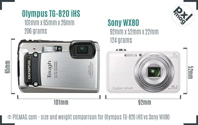 Olympus TG-820 iHS vs Sony WX80 size comparison