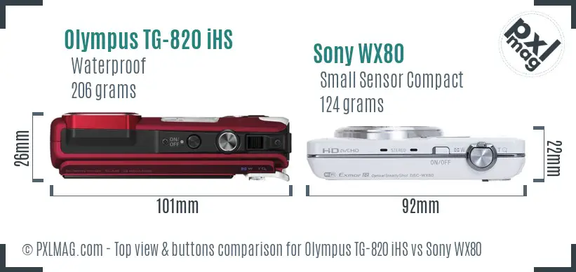 Olympus TG-820 iHS vs Sony WX80 top view buttons comparison