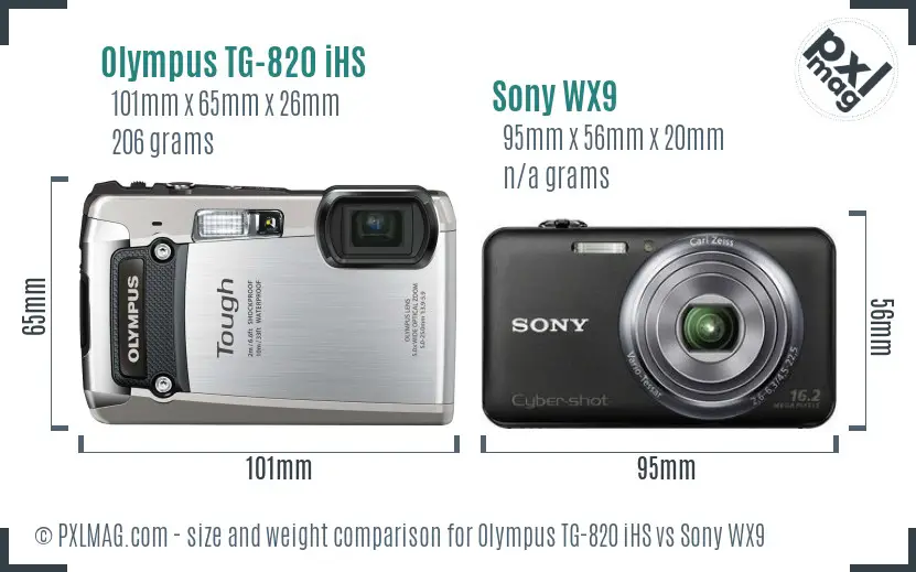 Olympus TG-820 iHS vs Sony WX9 size comparison