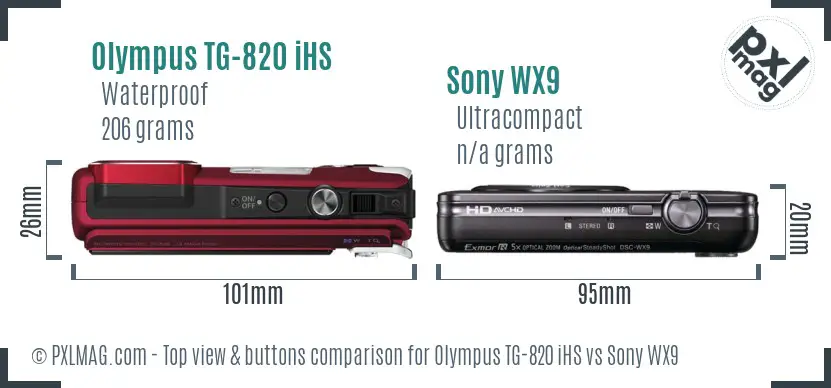 Olympus TG-820 iHS vs Sony WX9 top view buttons comparison