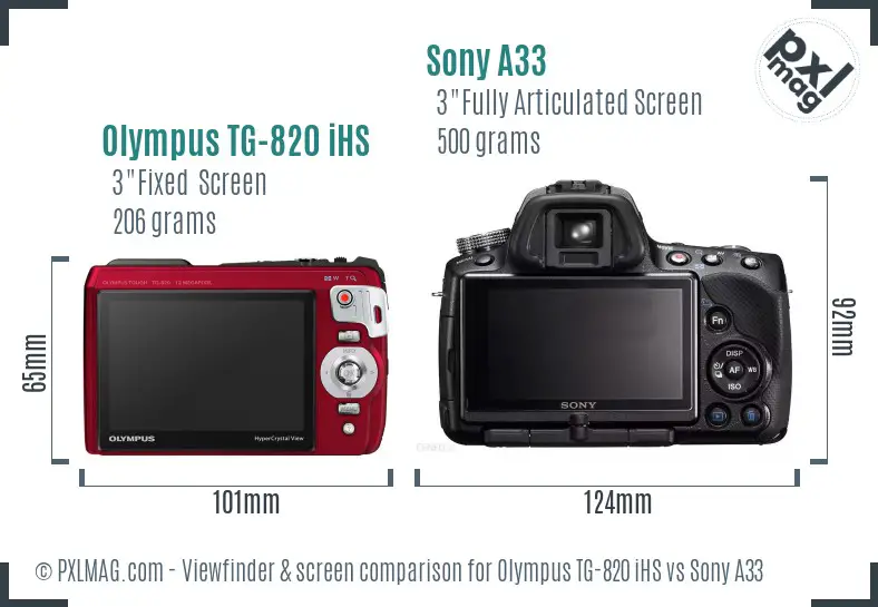 Olympus TG-820 iHS vs Sony A33 Screen and Viewfinder comparison