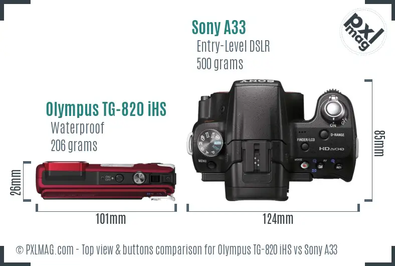 Olympus TG-820 iHS vs Sony A33 top view buttons comparison