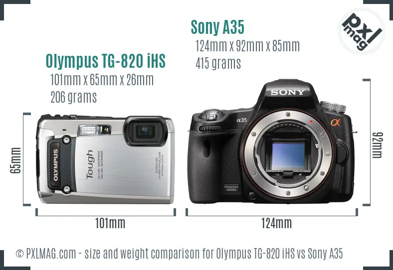 Olympus TG-820 iHS vs Sony A35 size comparison