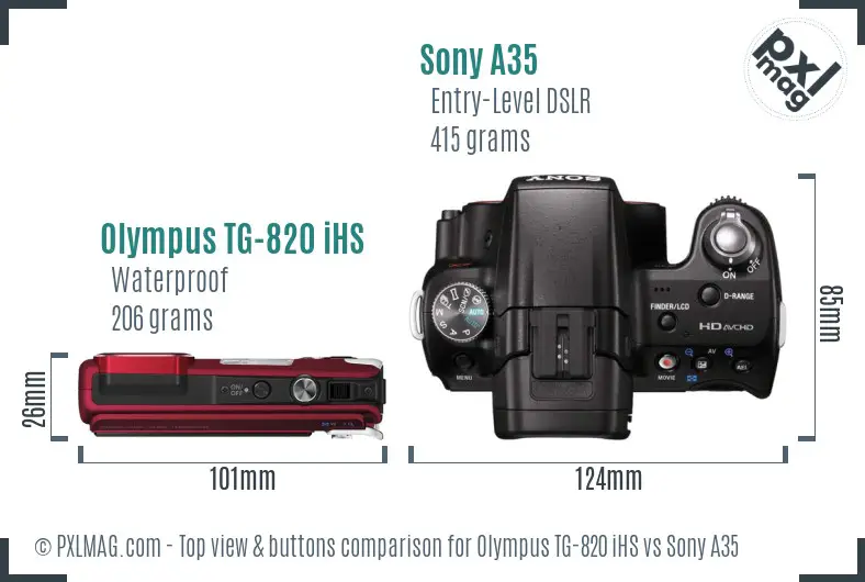 Olympus TG-820 iHS vs Sony A35 top view buttons comparison