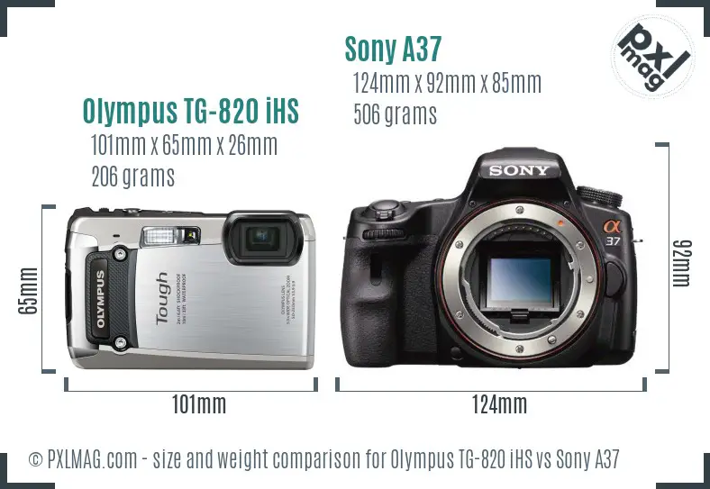 Olympus TG-820 iHS vs Sony A37 size comparison