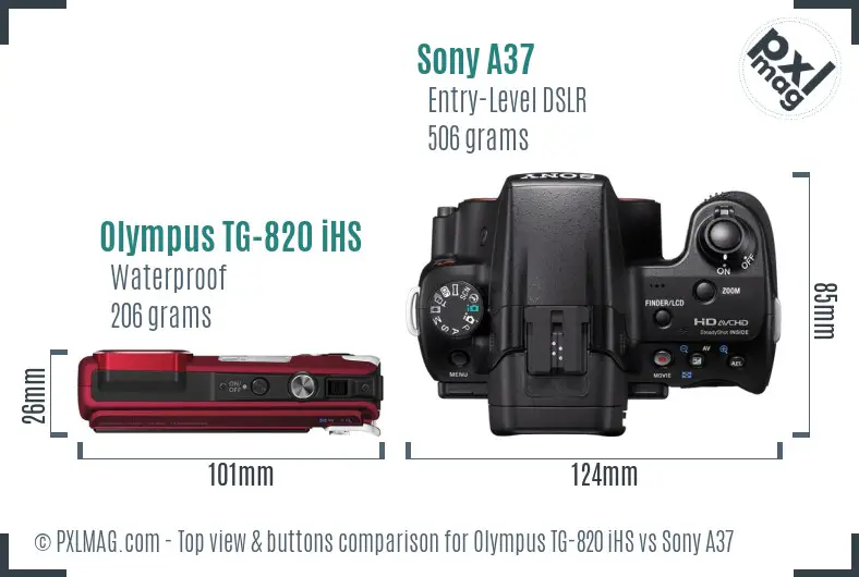 Olympus TG-820 iHS vs Sony A37 top view buttons comparison