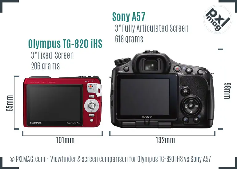 Olympus TG-820 iHS vs Sony A57 Screen and Viewfinder comparison