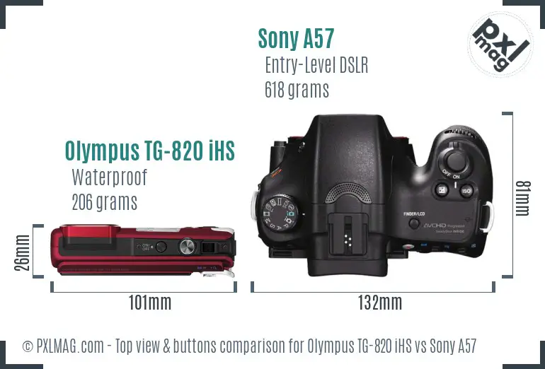 Olympus TG-820 iHS vs Sony A57 top view buttons comparison