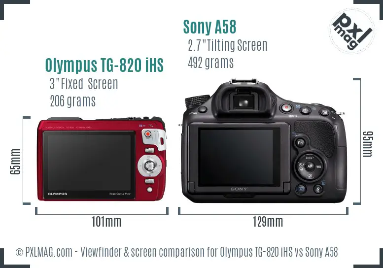 Olympus TG-820 iHS vs Sony A58 Screen and Viewfinder comparison