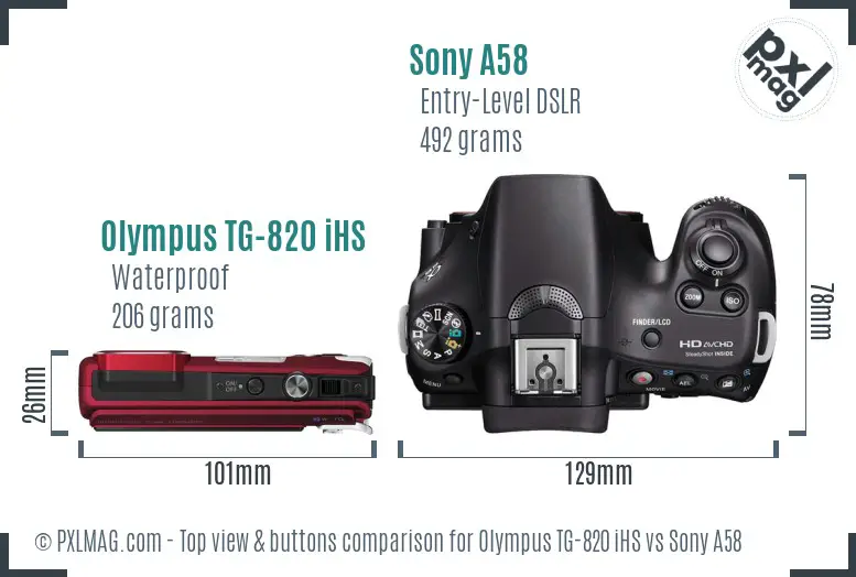 Olympus TG-820 iHS vs Sony A58 top view buttons comparison