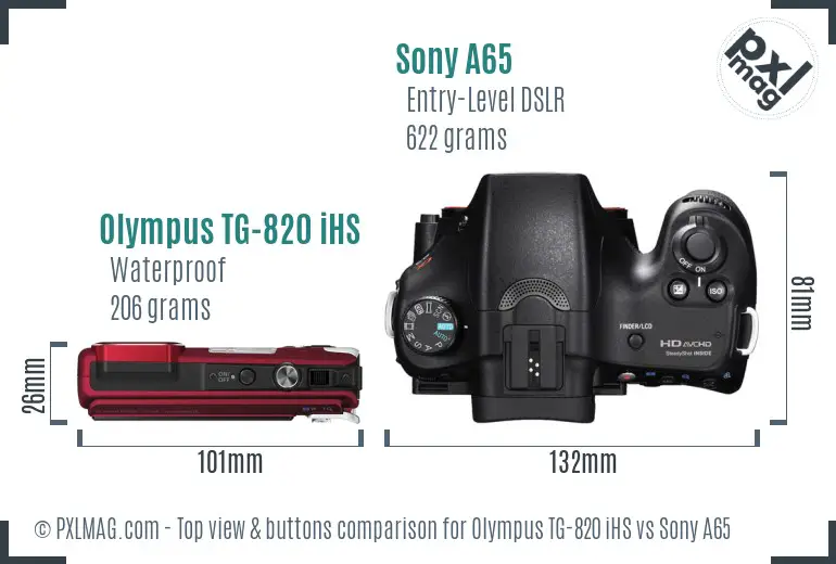 Olympus TG-820 iHS vs Sony A65 top view buttons comparison