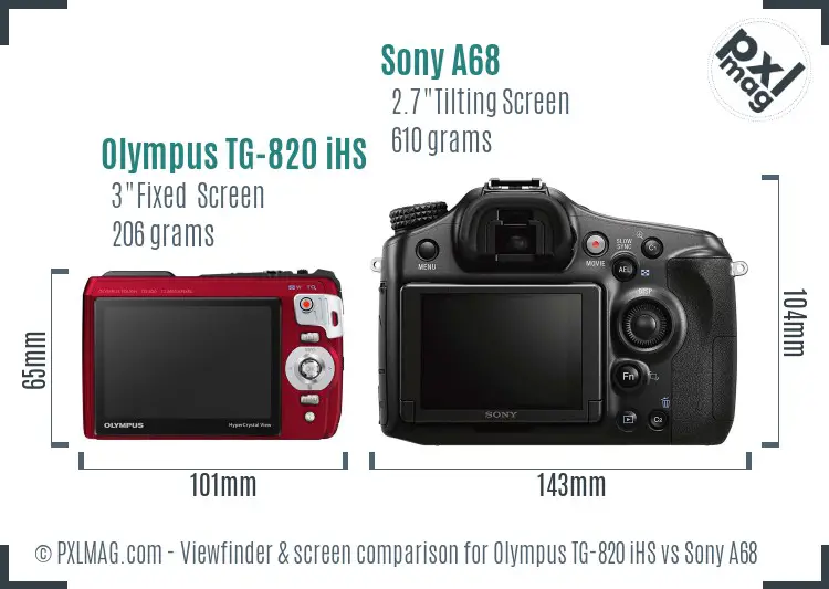 Olympus TG-820 iHS vs Sony A68 Screen and Viewfinder comparison