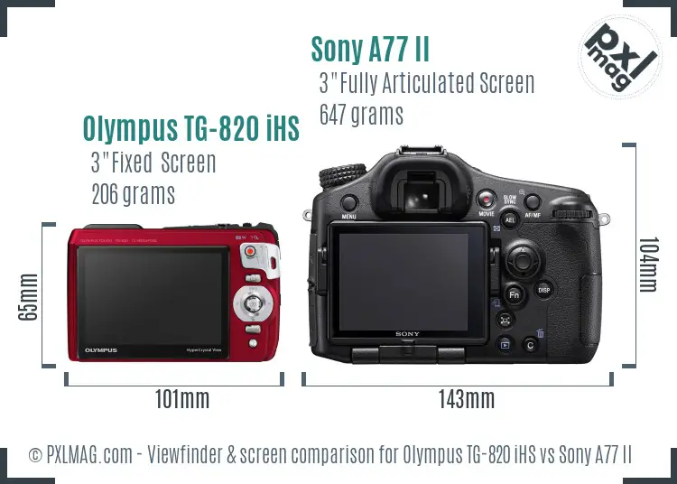 Olympus TG-820 iHS vs Sony A77 II Screen and Viewfinder comparison