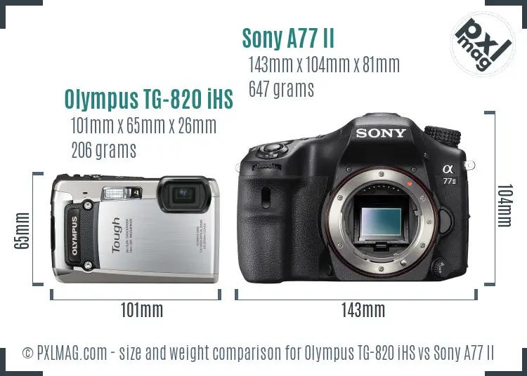 Olympus TG-820 iHS vs Sony A77 II size comparison