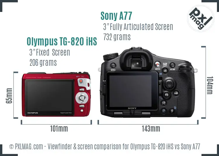 Olympus TG-820 iHS vs Sony A77 Screen and Viewfinder comparison