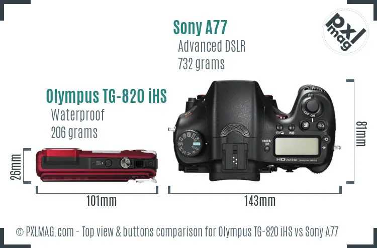 Olympus TG-820 iHS vs Sony A77 top view buttons comparison