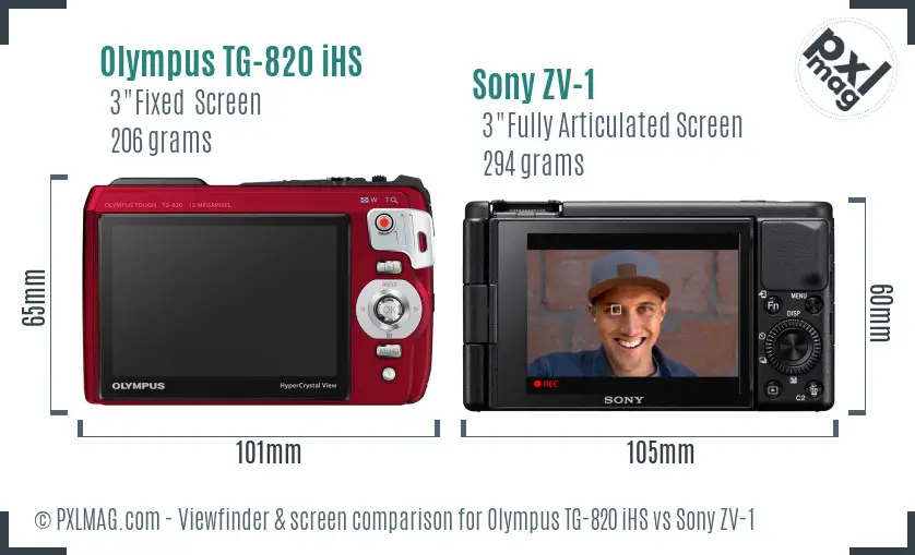 Olympus TG-820 iHS vs Sony ZV-1 Screen and Viewfinder comparison