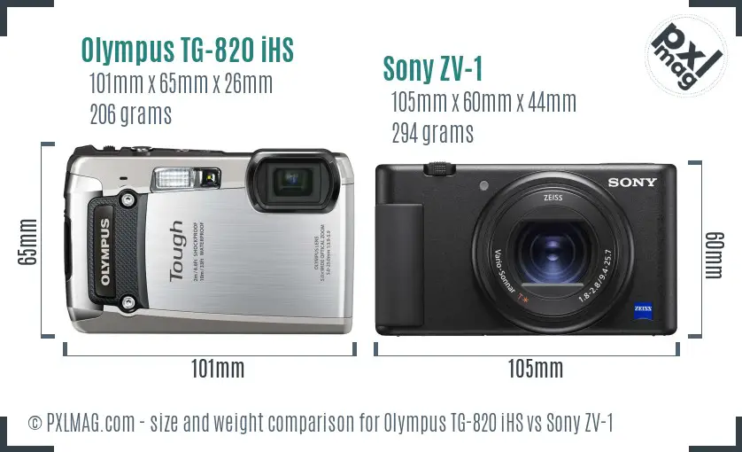 Olympus TG-820 iHS vs Sony ZV-1 size comparison