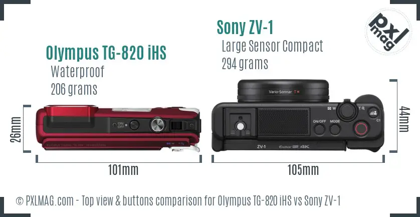 Olympus TG-820 iHS vs Sony ZV-1 top view buttons comparison