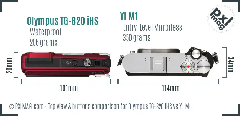 Olympus TG-820 iHS vs YI M1 top view buttons comparison