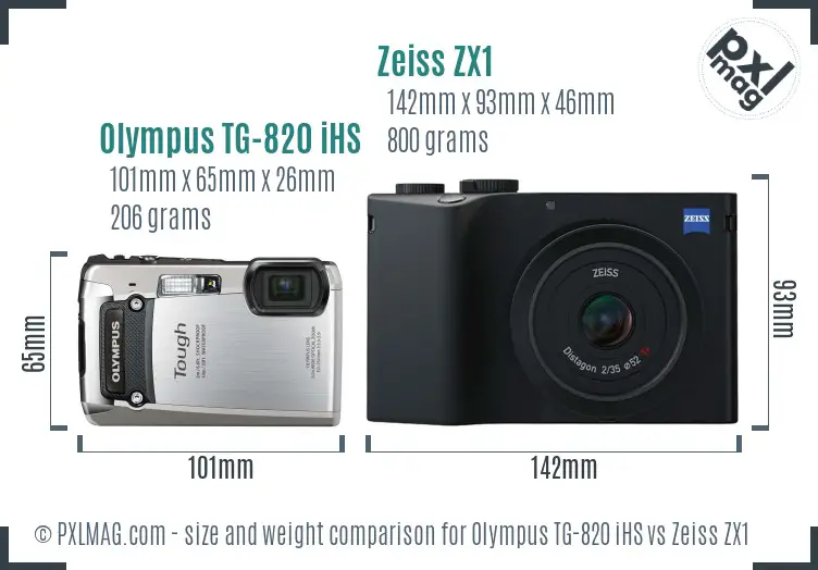 Olympus TG-820 iHS vs Zeiss ZX1 size comparison
